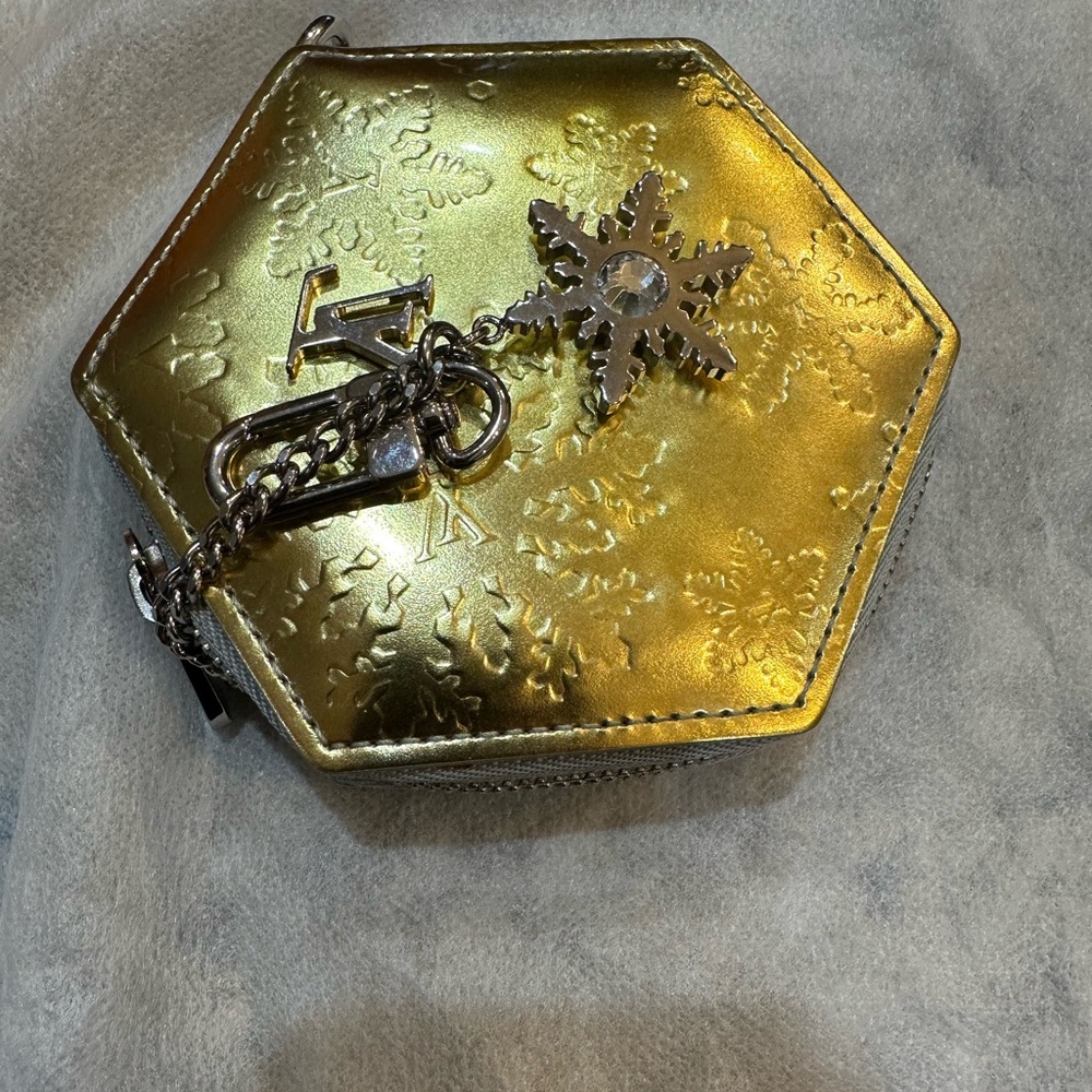 Authentic Louis Vuitton Gold Porte Monnaie Flocon Coin and Charm Pouch